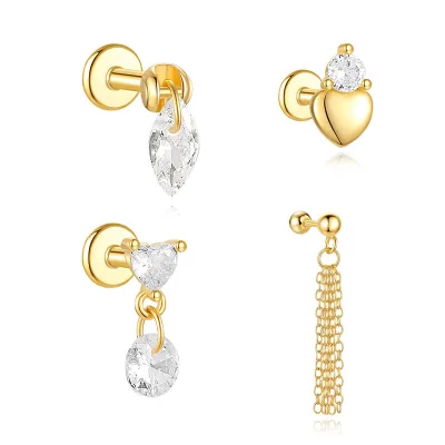 CANNER Fine Single Heart 925 Silver Luxury Zircon Cute Tassel Piercing Studs Earring