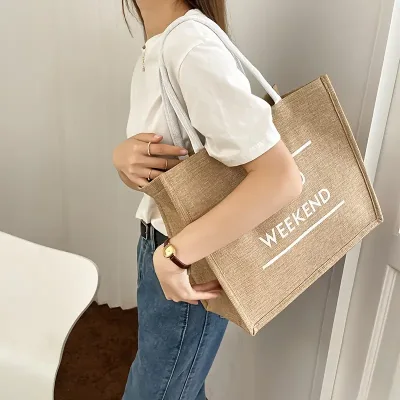 High Quality Fashion Waterproof Linen Natural Black Yellow Burlap Shopping Tote Jute Bag