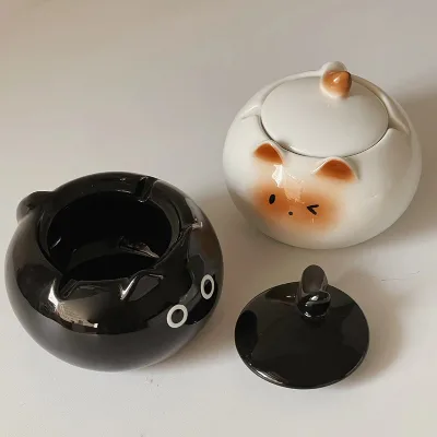 Creative High-End Glass Ceramic Cat Ashtray Modern Style with Custom Logo Wholesale Price Manual Type