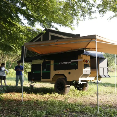 Ecocampor Off-road 4 Person Lightweight Foldable Camper Trailer with Independent Suspension and Slide-out Kitchen