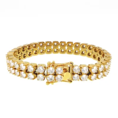 12mm 316L Stainless Steel Double Row CZ Tennis Bracelet 18K PVD Gold Plated Anti Tarnish Waterproof Hip Hop Jewelry