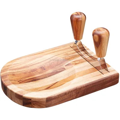 2021 Natural Elements Double Mezzaluna Knife Oak Wooden Herb Cutting Board with Mezzaluna Rocker Knife