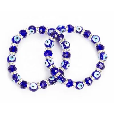 Wholesale Devil's Eye Crystal Bracelet Simple Blue Crystal Beaded Elastic Crystal Bracelet