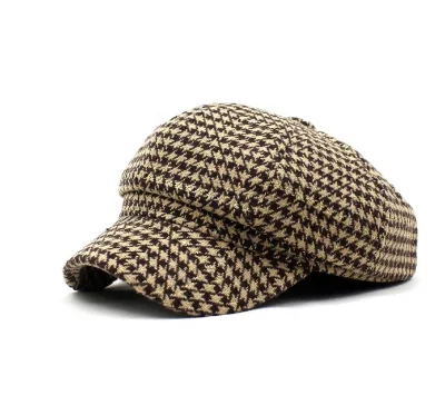 Women 8 Panel Houndstooth Baker Boy Cap