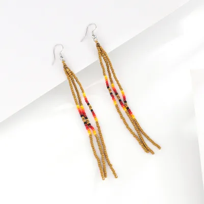 Fashion Boho Creative Retro Seed Beads Long Beaded Earrings Bohemian Ethnic Style Tassel Earrings
