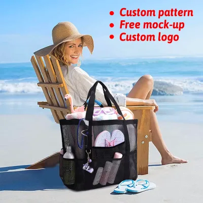 Customized logo Summer Factory Wholesale Customized Logo Travel Mesh Tote Bag Transparent Design Large Capacity Makeup Bags