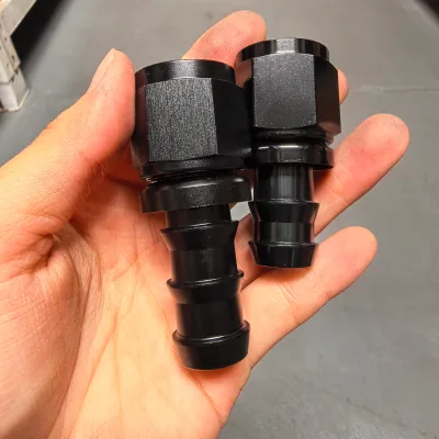 Black Aluminum an Push Lock Barb Fuel Fitting with Safety Wire Hole, Custom Logo for Rubber Hose E85 AN6/AN8/10/12 5/16" 3/8"