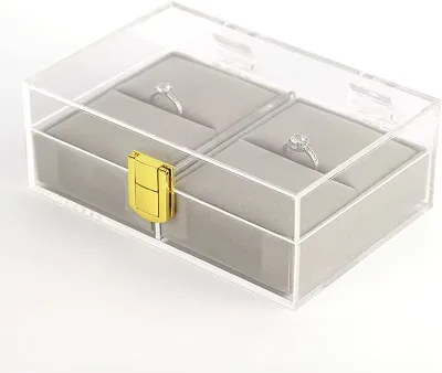 Transparent Acrylic Ring Box Jewelry Storage Packing Case Velvet Lining