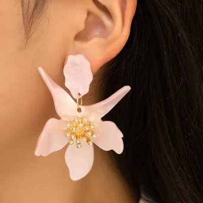 2023 Deft Design Pink Flower Large Petal Earrings