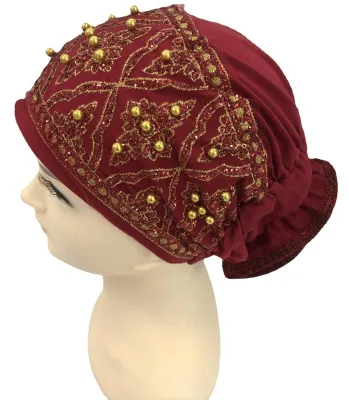 Factory Direct In-Stock Beaded Sequins Four-Sided Bullet Towel Hat Summer Muslim Style Traditional Scarves & Shawls