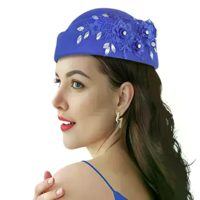 British Retro Fashion Flight Attendant Women's Felt Wool Patch Beret Hat Wool Turban Airline Stewardess Top Hats
