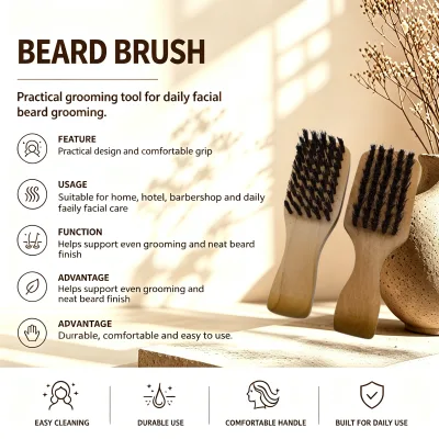Natural Beech Wood Handle Boar Bristle Beard Brush 2 Styles Men Beard Grooming Tool
