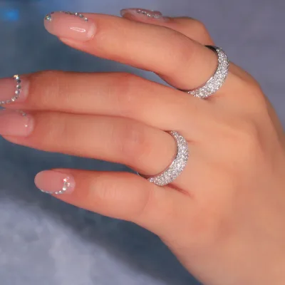 Fully Zircon Ring Trendy Gemstone Custom Zirconia Thick Women Shine Hiphop Silver 925 Rings