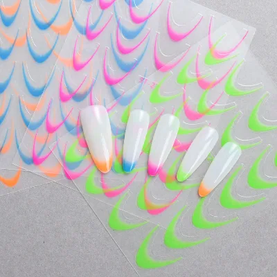 Black White French Line Nail Art Stickers 3D Gradient Color Line French Nail Tip Decal Self-Adhesive