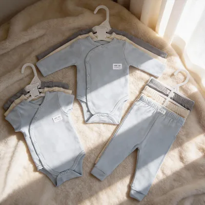 Unisex Baby Romper Pure Cotton Short-sleeved Pajamas Breathable Four Seasons Solid Color Triangle Newborn Clothes