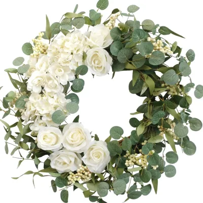 AYOYO High Quality Wedding Event Display Artificial Eucalyptus Wreath Rose Table Arch Door Decorative White Rose Ring