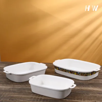 Hot Sale Baking Dishes White Porcelain Binaural Bakeware Microwave Safety Ceramic Bakeware