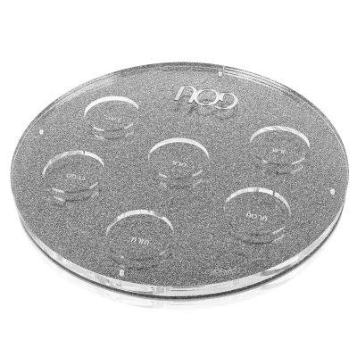 Custom Silver Glitter Acrylic Seder Plate | Round Lucite Passover 6 Compartment Tray With Hebrew Engraving