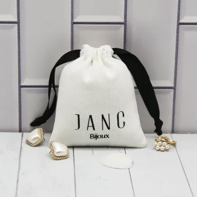 High Quality Muslin logo Jewelry Pouches White Bags for Small Ring Earring