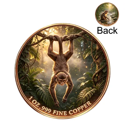 Wholesale Custom 1oz .999 Fine Copper Coin Jungle Monkey Hanging on Vine Tropical Rainforest Landscape Animal Challenge Coin