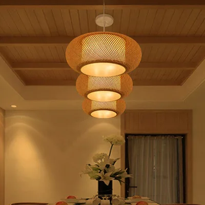 Handmade Natural Bamboo Lampshade Japanese Vintage Style for House Decor with Circular Ceiling Lampshade