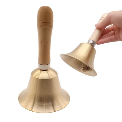 Class Bell 7CM Copper Bell with Wooden Handle Brass Percussion Handheld Children's Shaking Bell Instrument Accessory