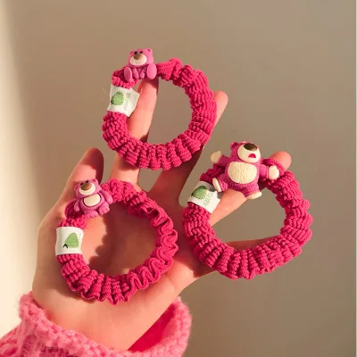Cute Strawberry Bear Hair Tie Hairstring Sweet Girl's Heart Ponytail Scrunchies Headrope High Elasticity Hairband Wholesale