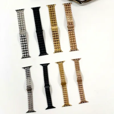 New Style Adjustable Stainless Steel Hounds Tooth Watch Strap with Foldover Clasp for Smartwatch
