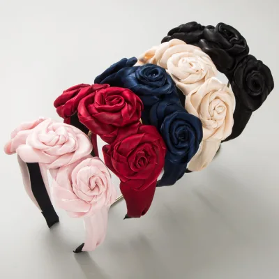 Rose Flower Headband Red Floral Hairband Turban Wide Head Bands Vintage Headhoop for Women