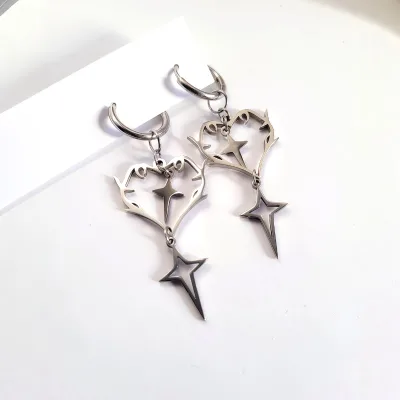 Punk Spiked Heart Earrings Gothic Flame Heart Spike Hollow Ear Hoops Stainless Steel Personality Heart Charms Piercing Jewelry
