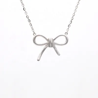 Premium Silver Jewelry Bow Necklace 925 Sterling Silver Bow Tie Necklace