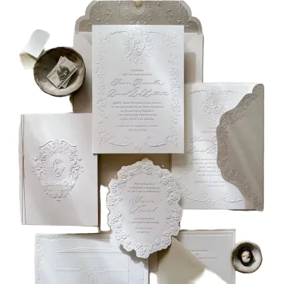 Luxury Classic Embossed Customized Wedding Invitation Cards with Digital Printing on Offset Paper for Elegant Weddings