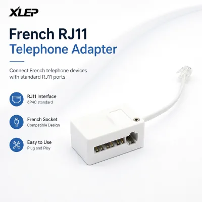 OEM French Telephone Jack to RJ11 Adapter Box 6P4C Plug And Play Landline Telecom Transition Converter With Cord