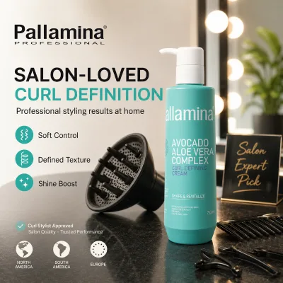 Pallamina Avocado Aloe Vera Curl Defining Cream 250ml Anti Frizz Styling Moisturizer for Wavy Curly and Coily Hair