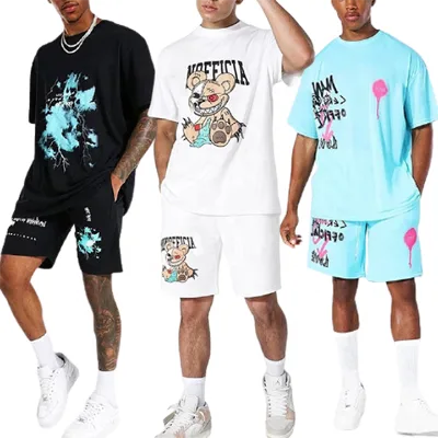 Custom Two Piece Printing Graphic t Shirts Tshirt Short Set Summer Men Clothing 2 Piece Plus Size t Shirt and Shorts Set for Men
