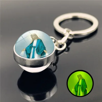 Virgin Mary Jesus Luminous Keychain Pendant Crystal Glass Ball Pendant Gift Metal Key Chain