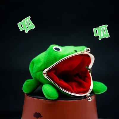 Hot Selling Green Frog Shape Cartoon Anime Manga Flannel Mini Kids Small Jelly Cute Wallet Coin Purse Holder Bag