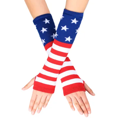 Linda Women Long Fingerless Gloves Fashion Striped Elbow Gloves Warmer Knit Work Gloves