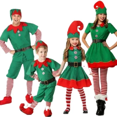 Unisex Christmas Festive Green Elf Adult Costume Suits & Dresses TV & Movie Eco-friendly Polyester Free Sample Small MOQ