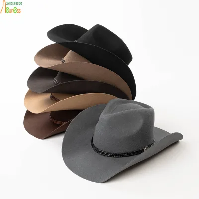 100% Wool Felt Western Cowboy Hats Wide Brim Cattleman Crown Braided Leather Band Vintage Country Rodeo Wholesale