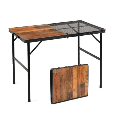 Small Foldable Iron Camp Table for Beach Hiking Backpacking Outdoor Dining Picnic RV BBQ and Courtyard Use