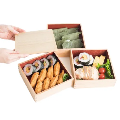 2 Tiered Bento Box Wooden Japanese Modern Traditional Bento Lunch Box Wood