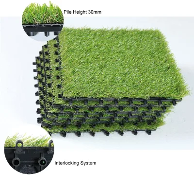 Free Sample Plastic Artificial Grass Interlocking Turf Tile-Outdoor Use Customized Size