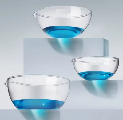 High Borosilicate Glass Evaporating Dish Flat Bottom Round Bottom with Spout Round Bottom Crystallising Dish 60 90 120 150mm