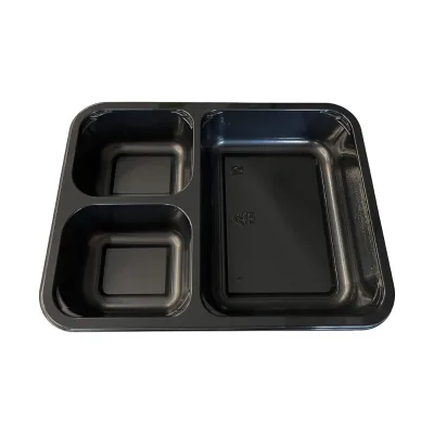 Hot Sale Ovenable Black CPET Food Tray With 3 Compartment 1000ml Capacity