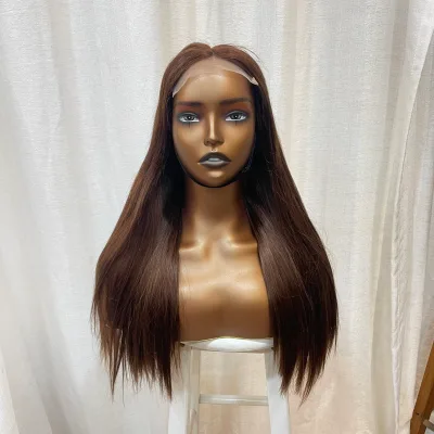 Wholesale Dark Brown Straight Human Hair Lace Wig Pre Plucked Virgin Hair Lace Front Wig Vendor OEM Custom Color Hair Wigs