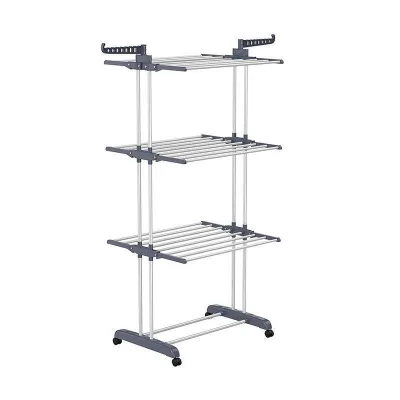 3 Tier Floor Standing Clothes Hanger Retractable Folding Clothes Drying Rack Indoor Foldable Laundry Rack Outdoor Towel Stand