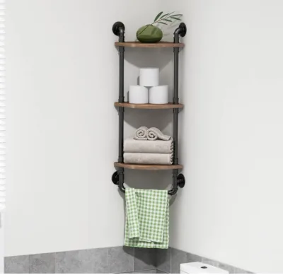 Industrial Style Pipe Corner Shelving,Rustic Corner Shelf Wall Mount, Corner Floating Shelf 3-Tiers Shelves Used for Kitchen