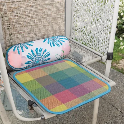 Modern Colorful Plaid Bamboo Chair Cushion Eco-Friendly Breathable Seat Mat Summer Cooling Pad for Home Office Stool Use
