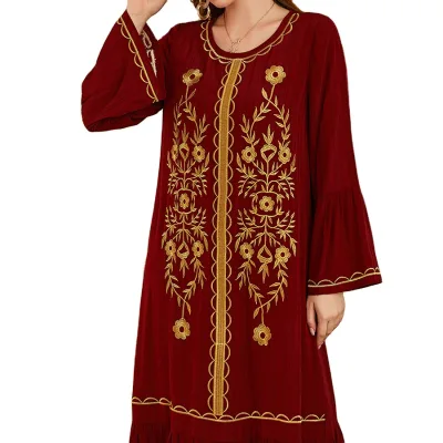 Summer and Spring Long Sleeve Embroidered Regional Clothing Dress